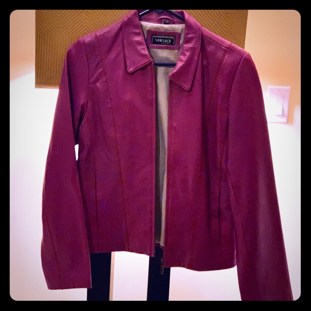 Purple leather jacket with satin lining size 38